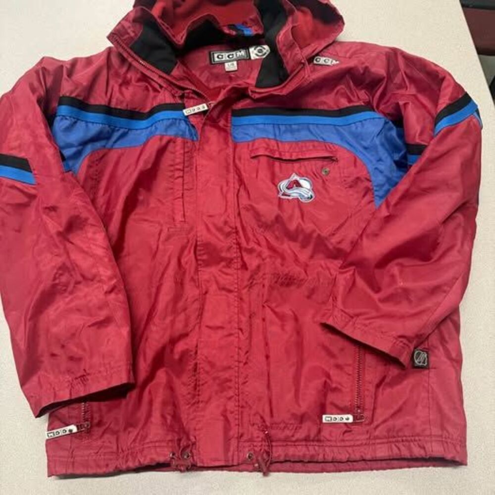 CCM NHL Hockey Colorado Avalanche Winter Jacket Fleece Lined Red Hooded Large